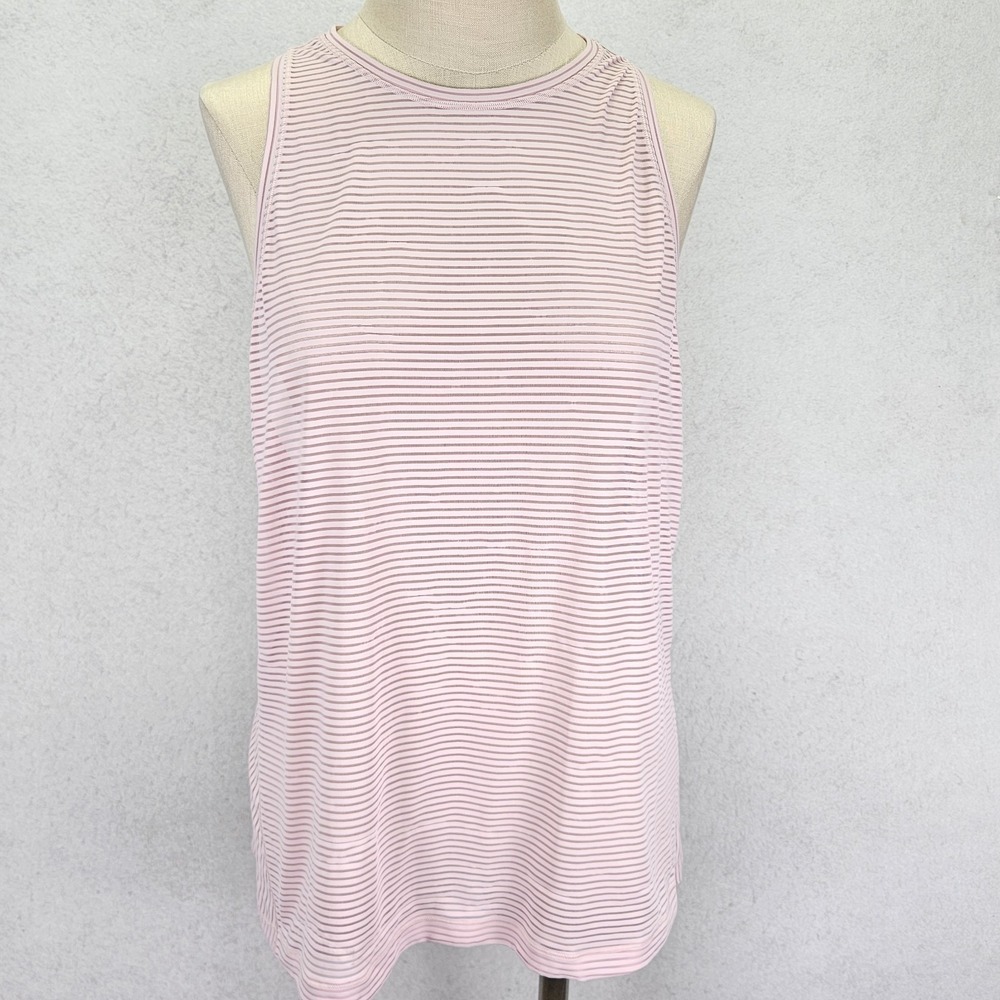 Lululemon All Tied Up Tank Top Yoga Gym Women's Size 8 Pink Mist Stripe Sheer
